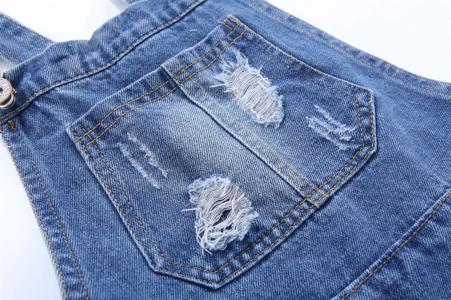 KIDSCOOL SPACE Baby Little Girl Jean Overalls,Big Ripped Denim Shortall