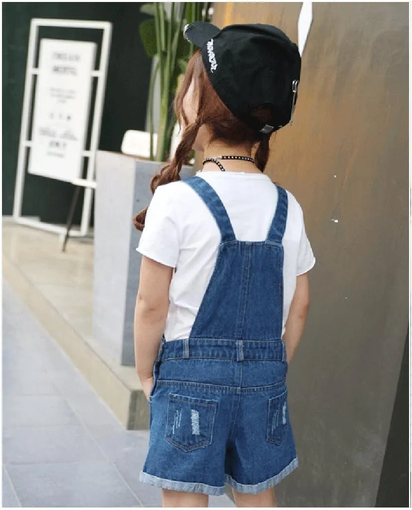 KIDSCOOL SPACE Baby Little Girl Jean Overalls,Big Ripped Denim Shortall
