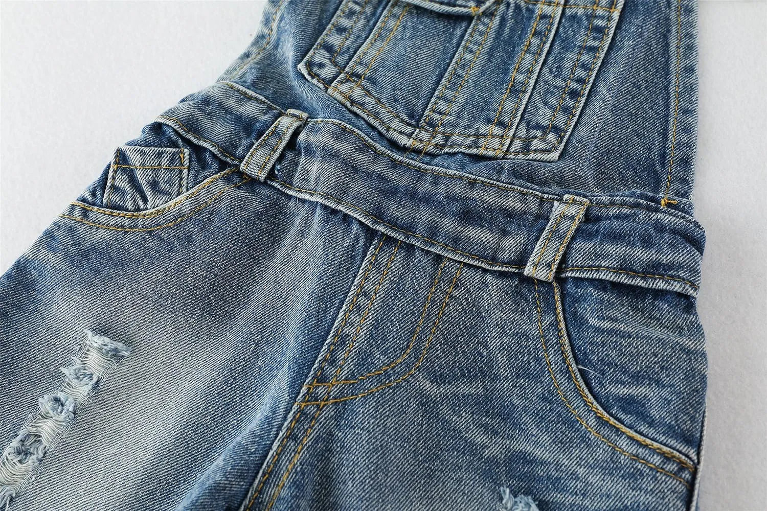 KIDSCOOL SPACE Baby Little Girl Jean Overalls,Big Ripped Denim Shortall