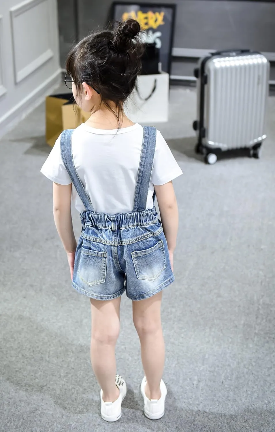 KIDSCOOL SPACE Baby Little Girl Jean Overalls,Big Ripped Denim Shortall