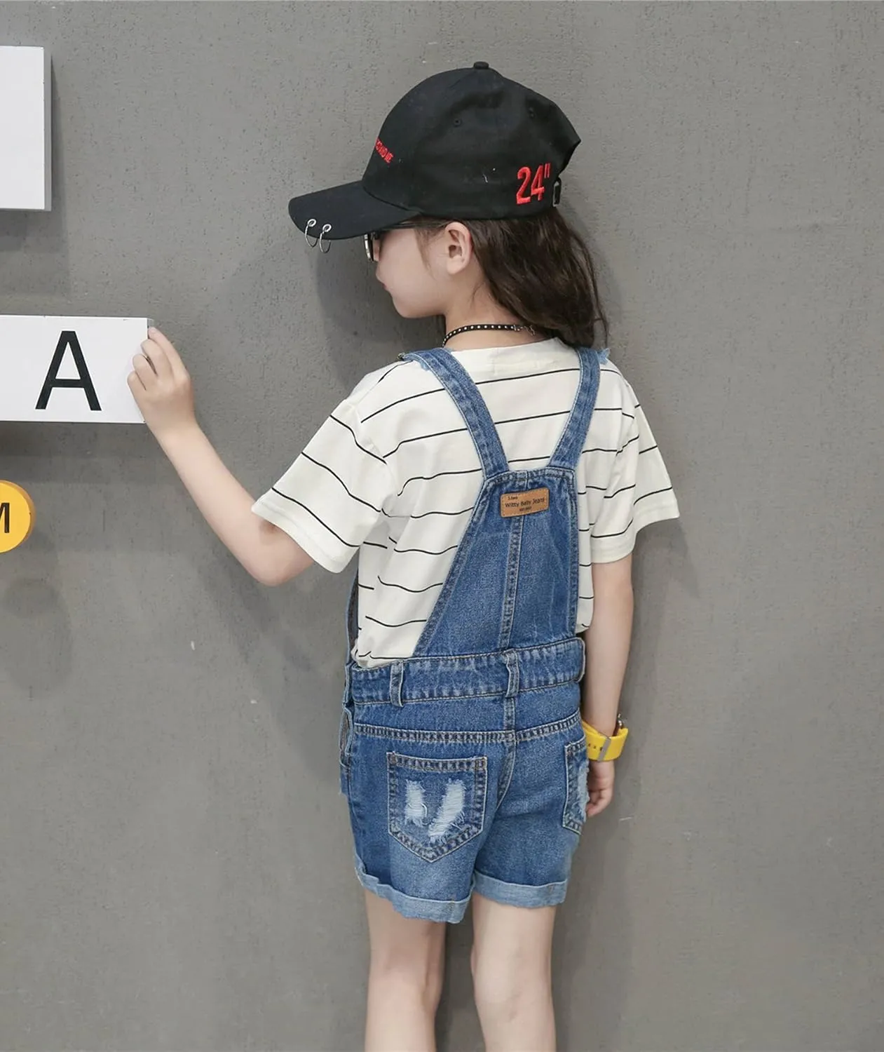 KIDSCOOL SPACE Baby Little Girl Jean Overalls,Big Ripped Denim Shortall