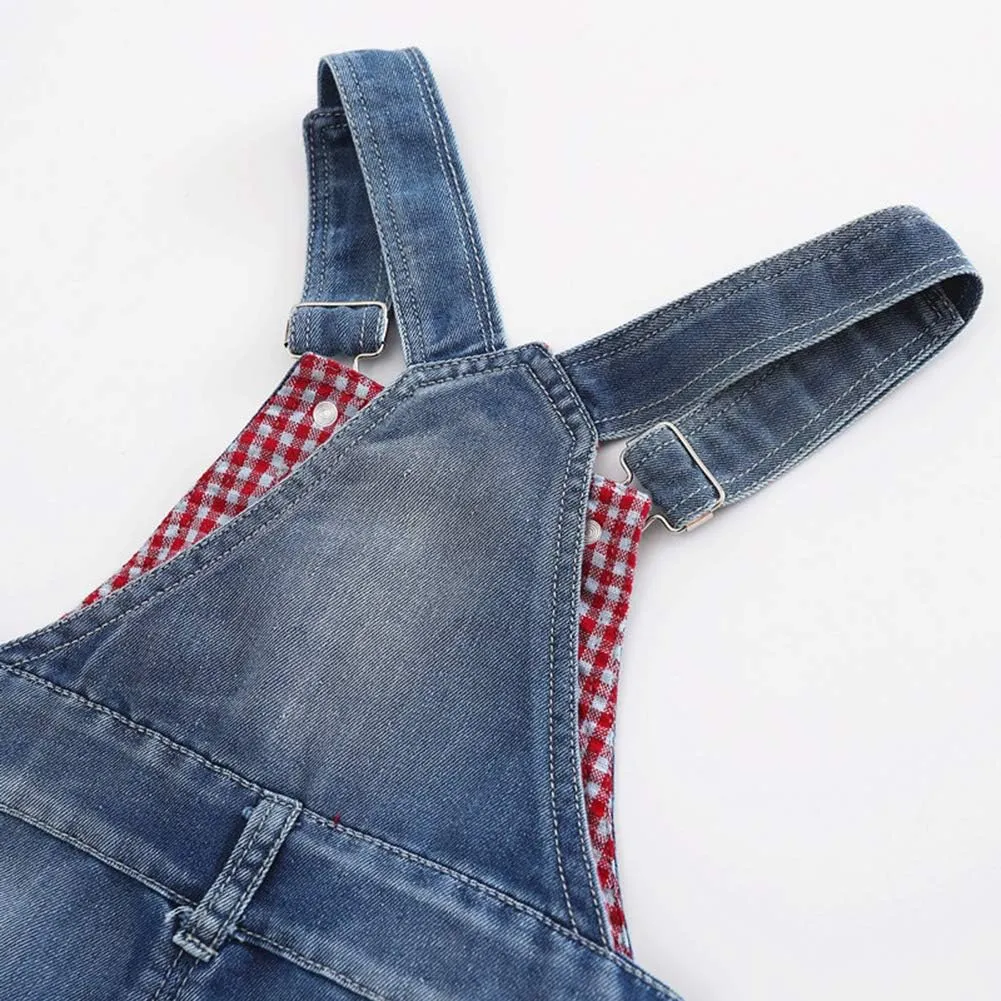 KIDSCOOL SPACE Baby Little Girl Jean Overalls,Big Ripped Denim Shortall