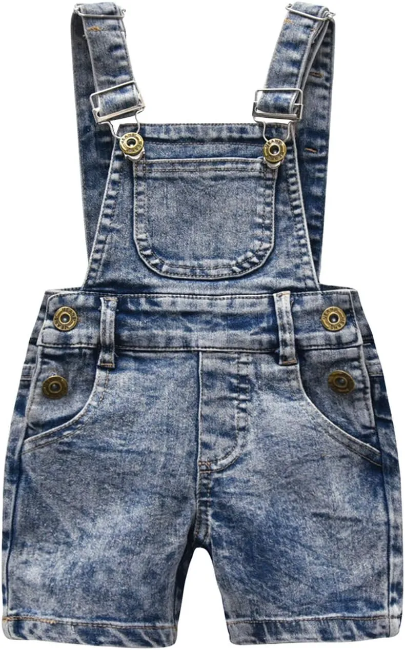 KIDSCOOL SPACE Baby Little Girl Jean Overalls,Big Ripped Denim Shortall