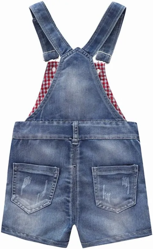 KIDSCOOL SPACE Baby Little Girl Jean Overalls,Big Ripped Denim Shortall