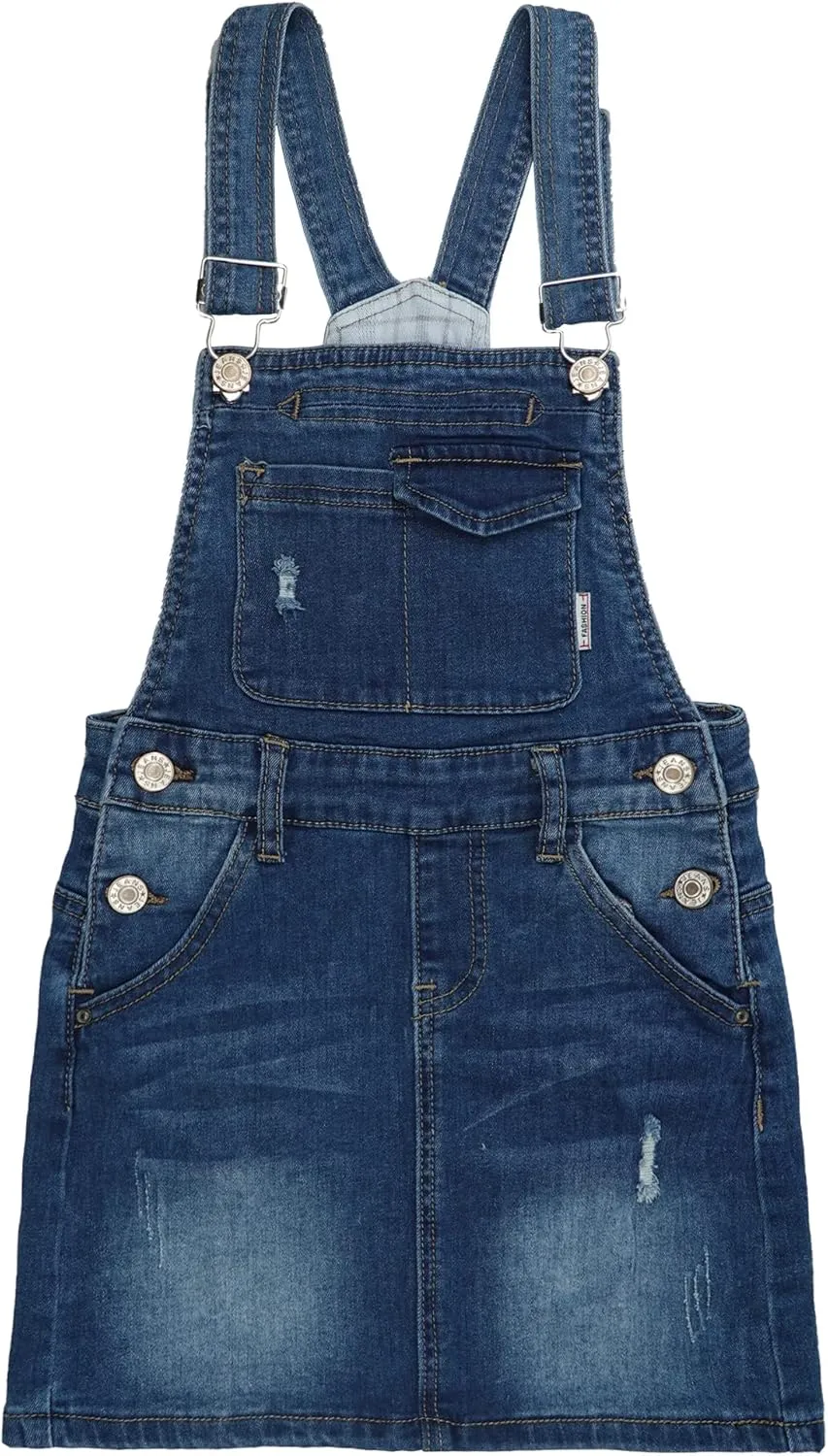 KIDSCOOL SPACE Baby Little Girls Skirt,Ripped Soft Strechy Denim Girls Summer Overalls Dress