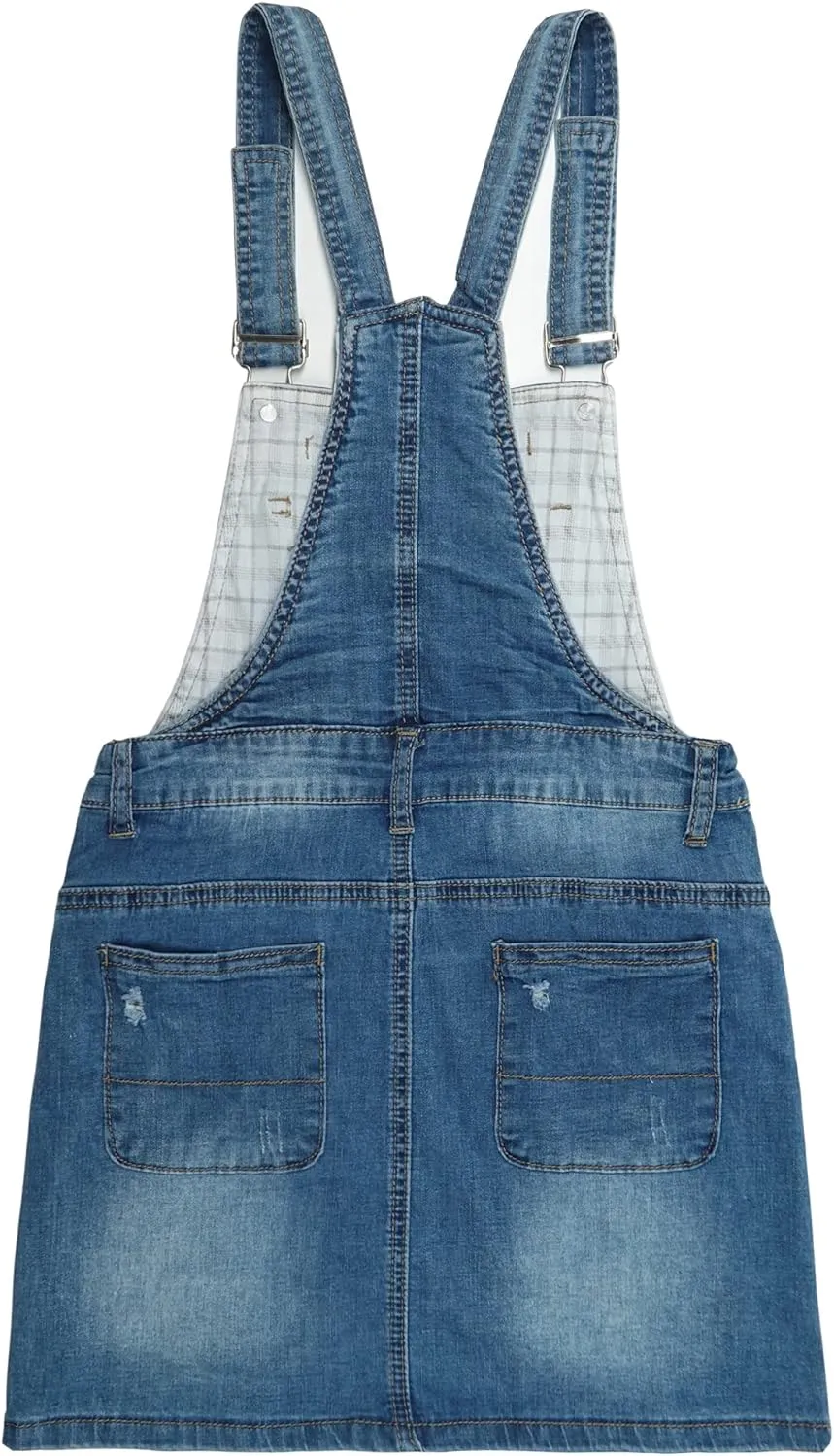 KIDSCOOL SPACE Baby Little Girls Skirt,Ripped Soft Strechy Denim Girls Summer Overalls Dress