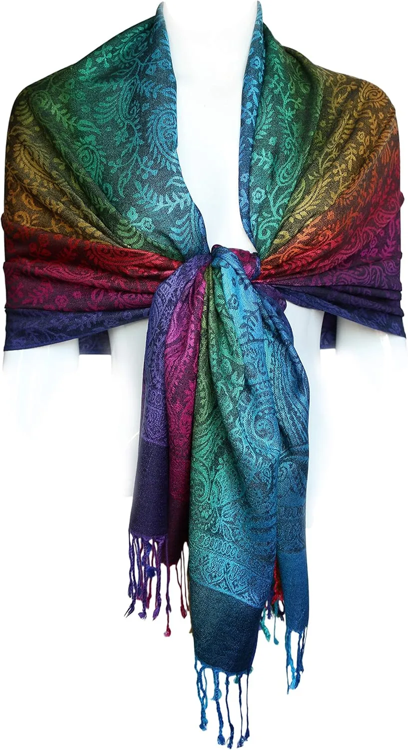 KMystic Colorful Rave Paisley and Flower Pashmina Scarf Shawl Wrap
