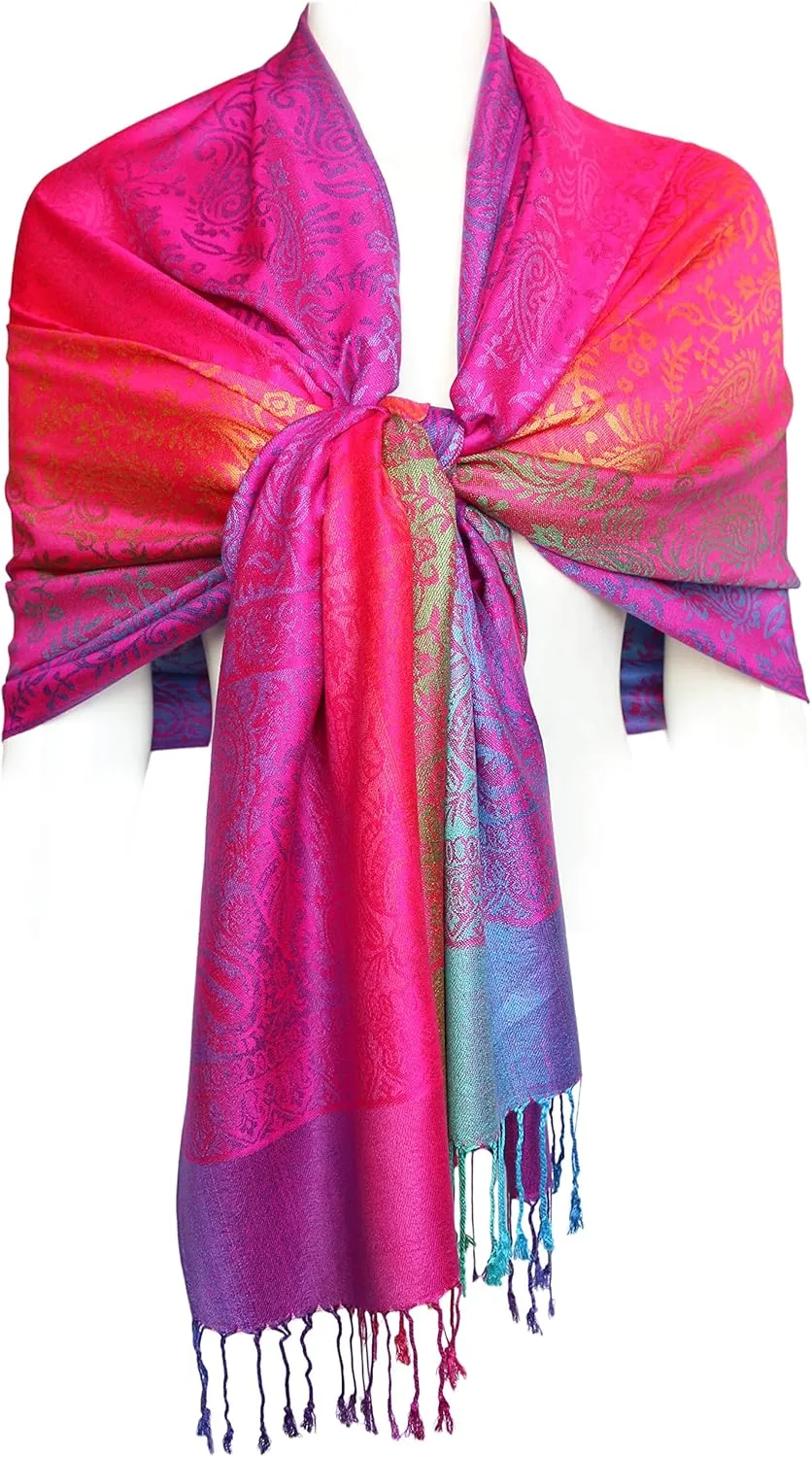KMystic Colorful Rave Paisley and Flower Pashmina Scarf Shawl Wrap