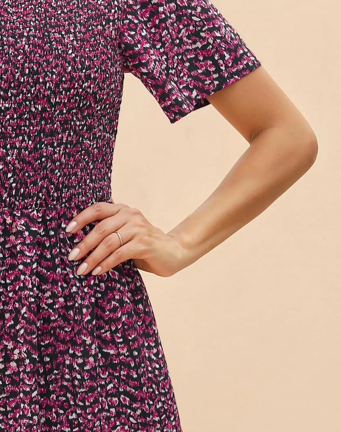 Kranda Women Summer Dress Round Neck Flutter Short Sleeve Smocked Ruffle Tiered Floral Maxi Dress 2024