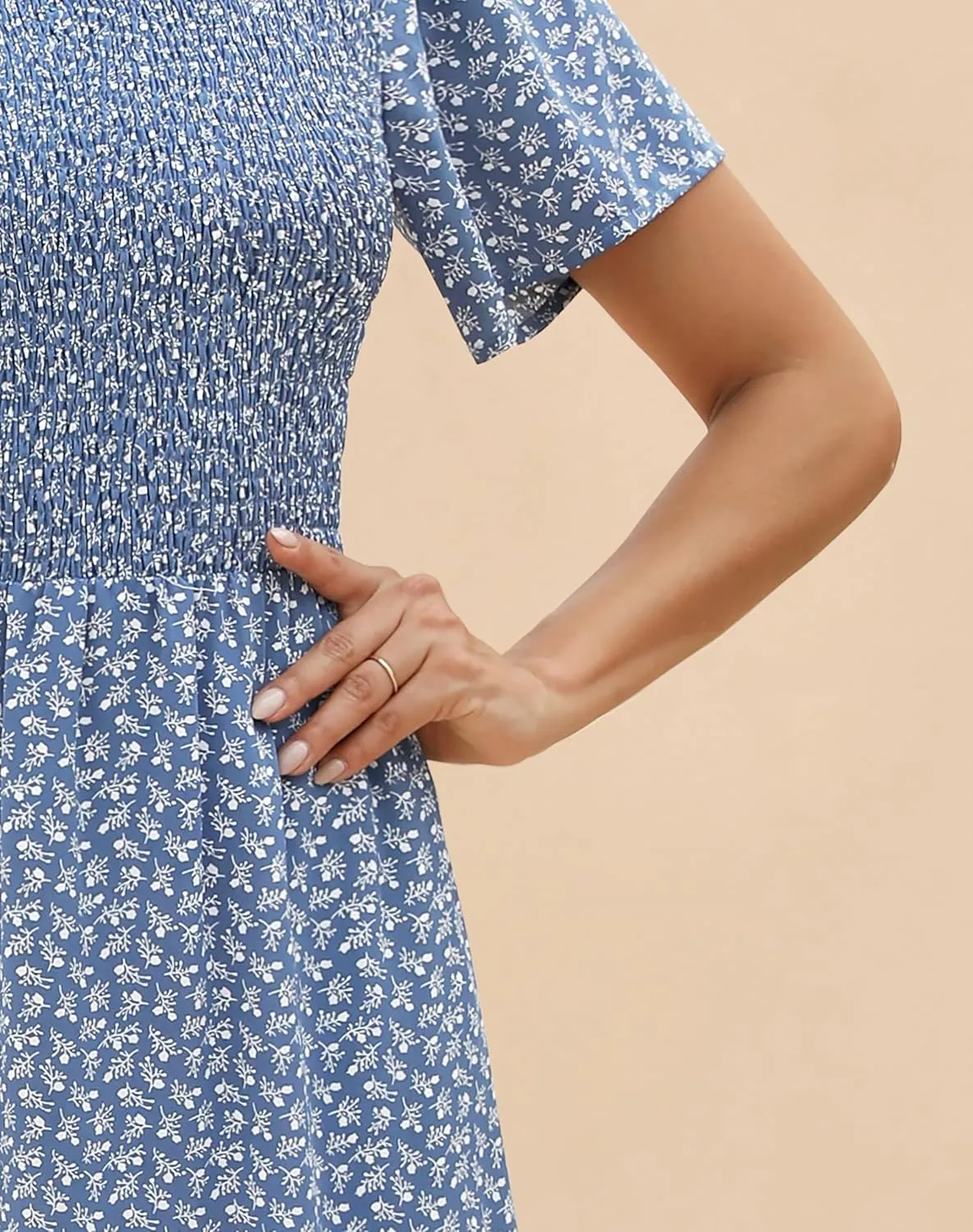 Kranda Women Summer Dress Round Neck Flutter Short Sleeve Smocked Ruffle Tiered Floral Maxi Dress 2024