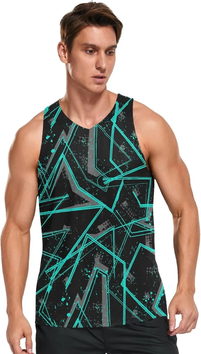 Laprad Men's Geometric Patterns Stripes Quick Dry Tank Tops Sleeveless Workout T-Shirts Summer Athletic Gym Beach Shirts