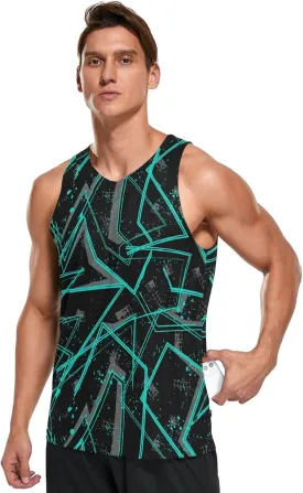 Laprad Men's Geometric Patterns Stripes Quick Dry Tank Tops Sleeveless Workout T-Shirts Summer Athletic Gym Beach Shirts
