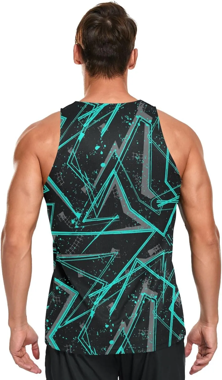 Laprad Men's Geometric Patterns Stripes Quick Dry Tank Tops Sleeveless Workout T-Shirts Summer Athletic Gym Beach Shirts