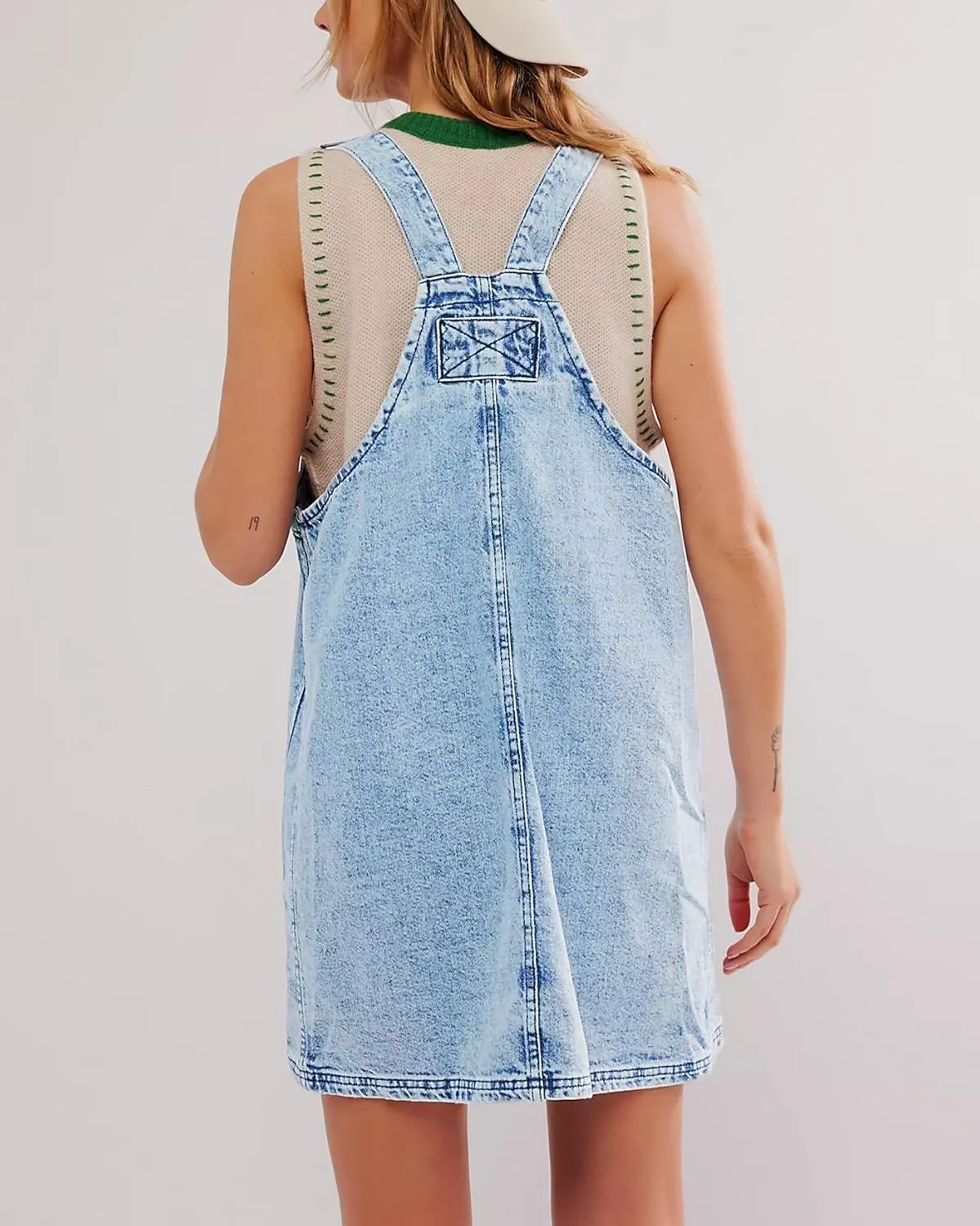 LifeShe Women's Denim Overall Dress Sleeveless Jean Romper Mini Dress Adjustable Strap Denim Jumper Dresses
