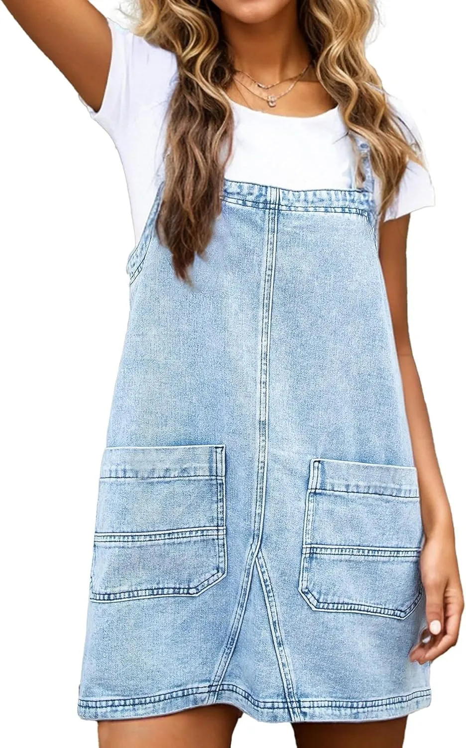 LifeShe Women's Denim Overall Dress Sleeveless Jean Romper Mini Dress Adjustable Strap Denim Jumper Dresses