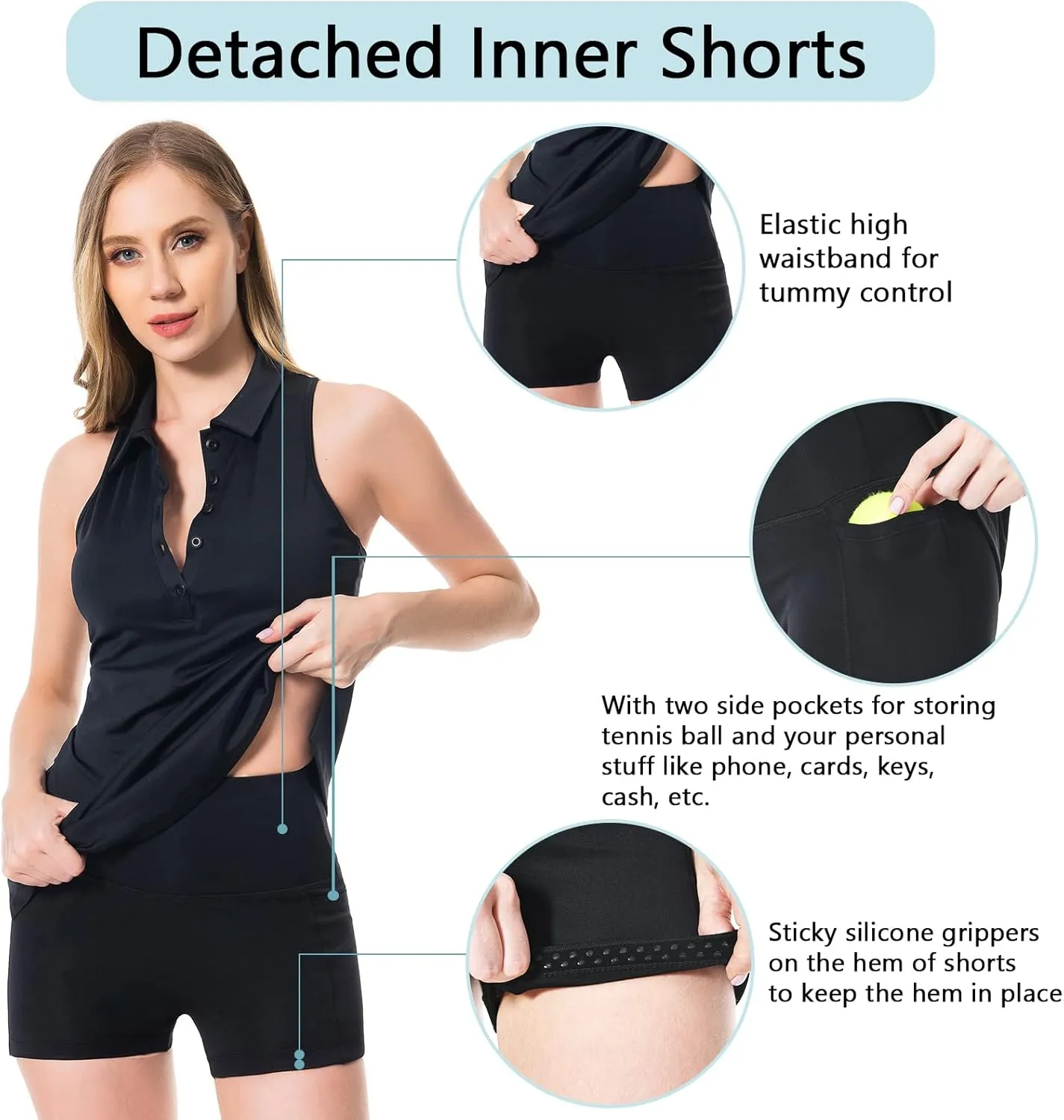 Lightbare Womens Polo Tennis Dress Golf Collar Dresses with Built-in Bra & Detachable Shorts UPF 50  Quick Dry for Exercise