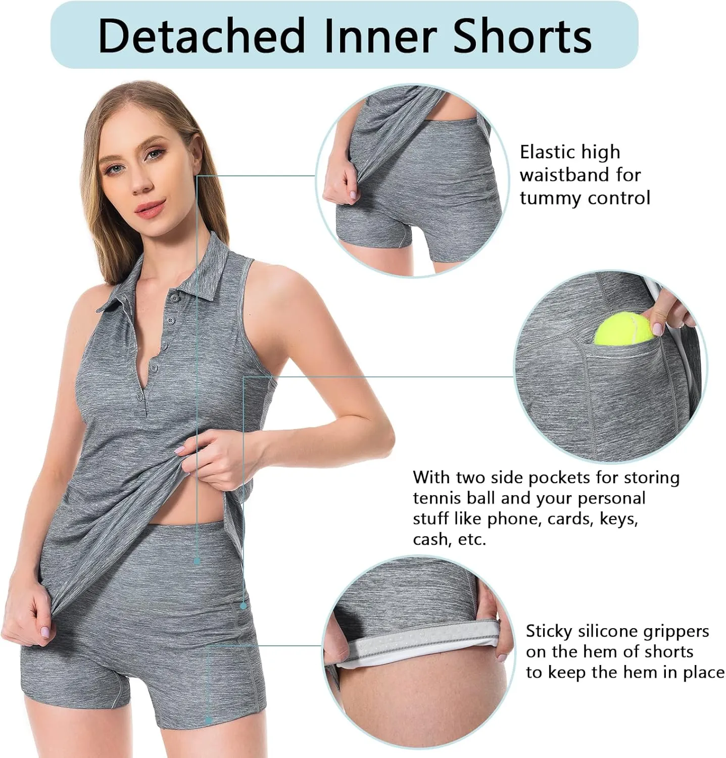 Lightbare Womens Polo Tennis Dress Golf Collar Dresses with Built-in Bra & Detachable Shorts UPF 50  Quick Dry for Exercise