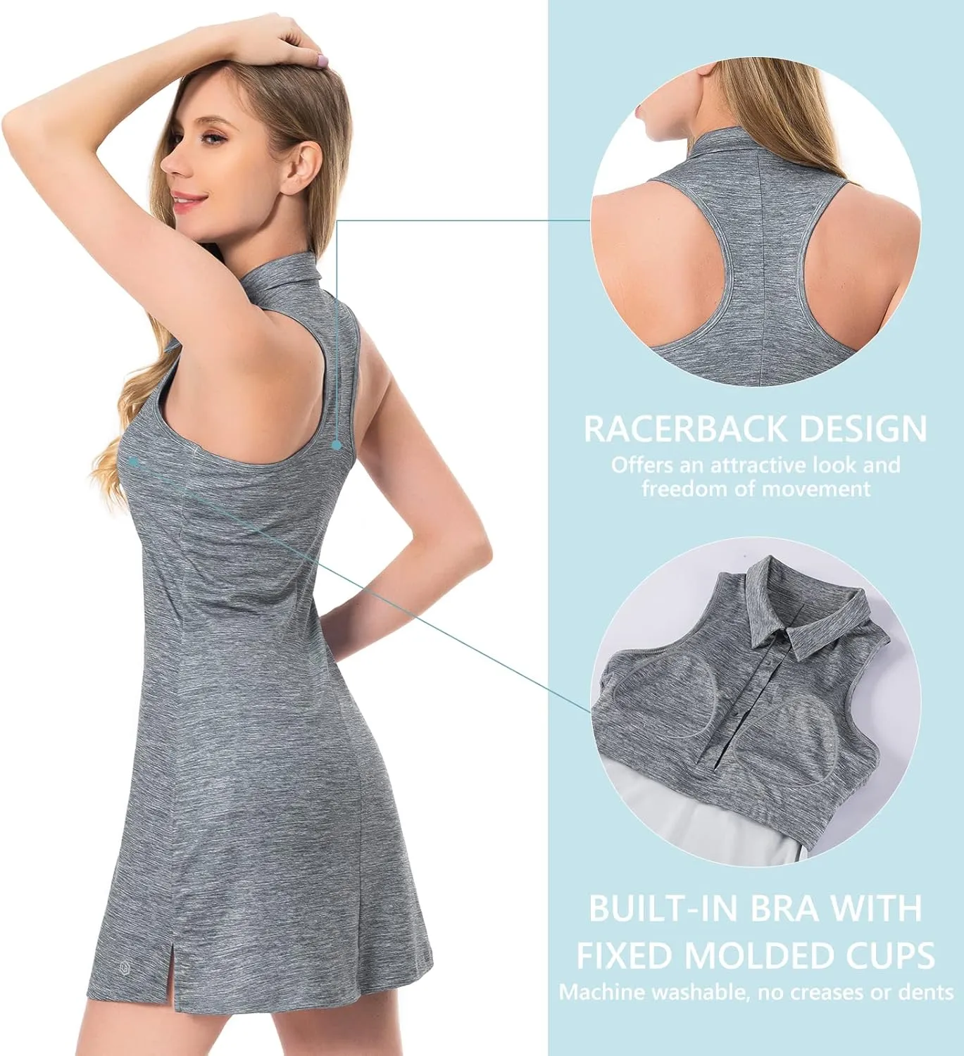 Lightbare Womens Polo Tennis Dress Golf Collar Dresses with Built-in Bra & Detachable Shorts UPF 50  Quick Dry for Exercise