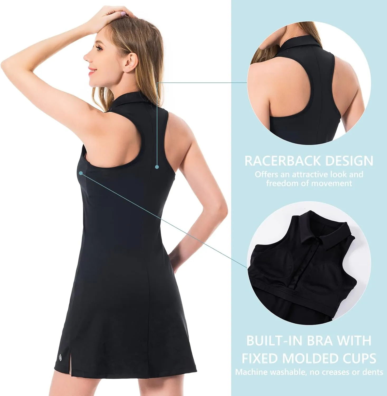 Lightbare Womens Polo Tennis Dress Golf Collar Dresses with Built-in Bra & Detachable Shorts UPF 50  Quick Dry for Exercise