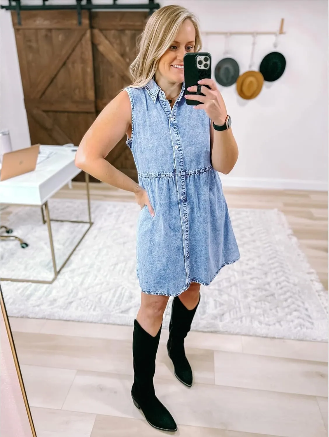 LookbookStore Denim Dress for Women Sleeveless Babydoll Button Down Short Jean Dresses Cute Summer