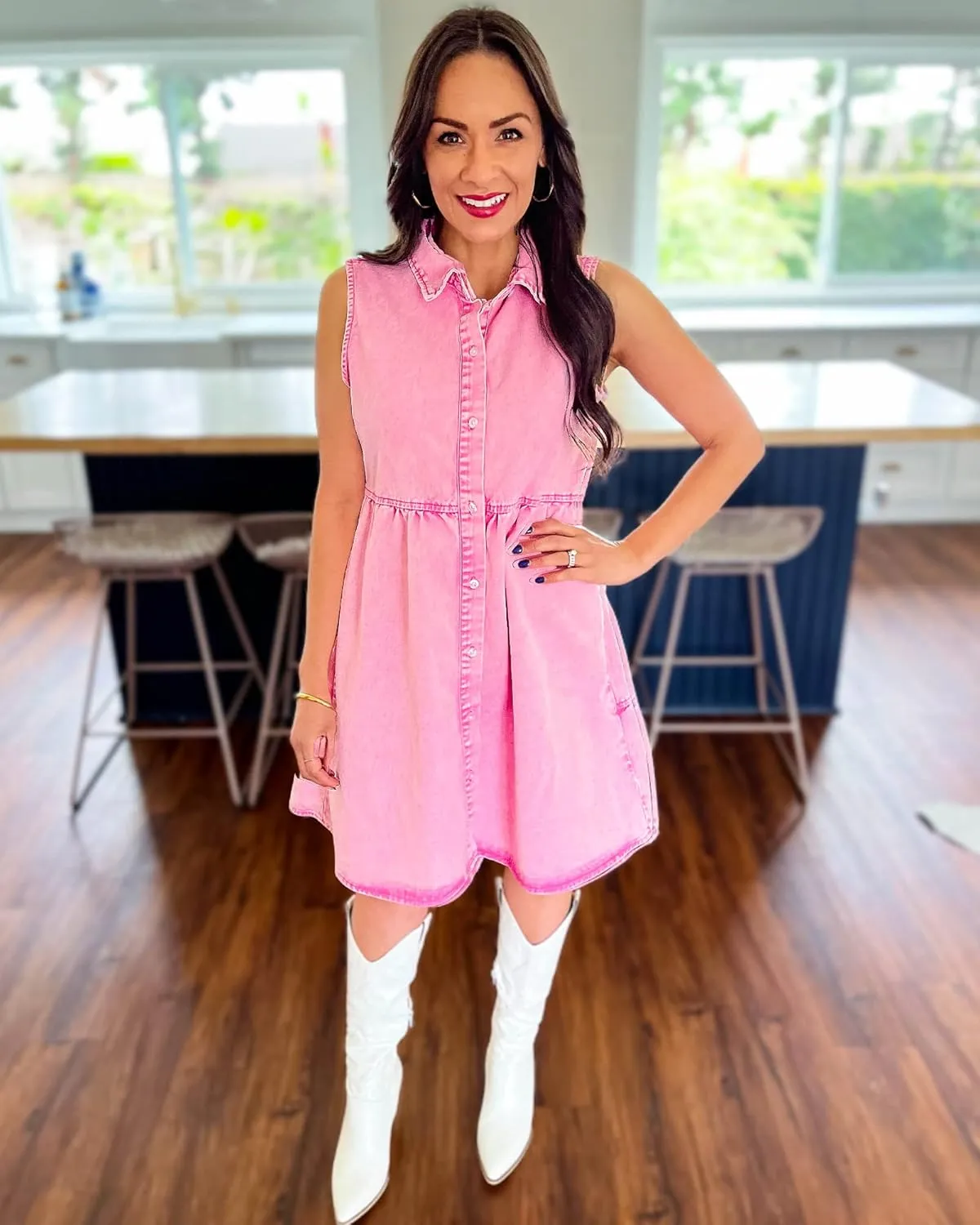LookbookStore Denim Dress for Women Sleeveless Babydoll Button Down Short Jean Dresses Cute Summer