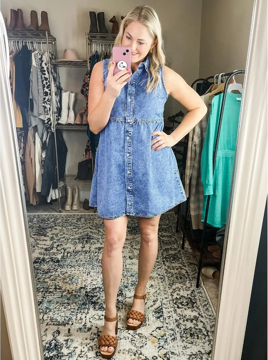 LookbookStore Denim Dress for Women Sleeveless Babydoll Button Down Short Jean Dresses Cute Summer