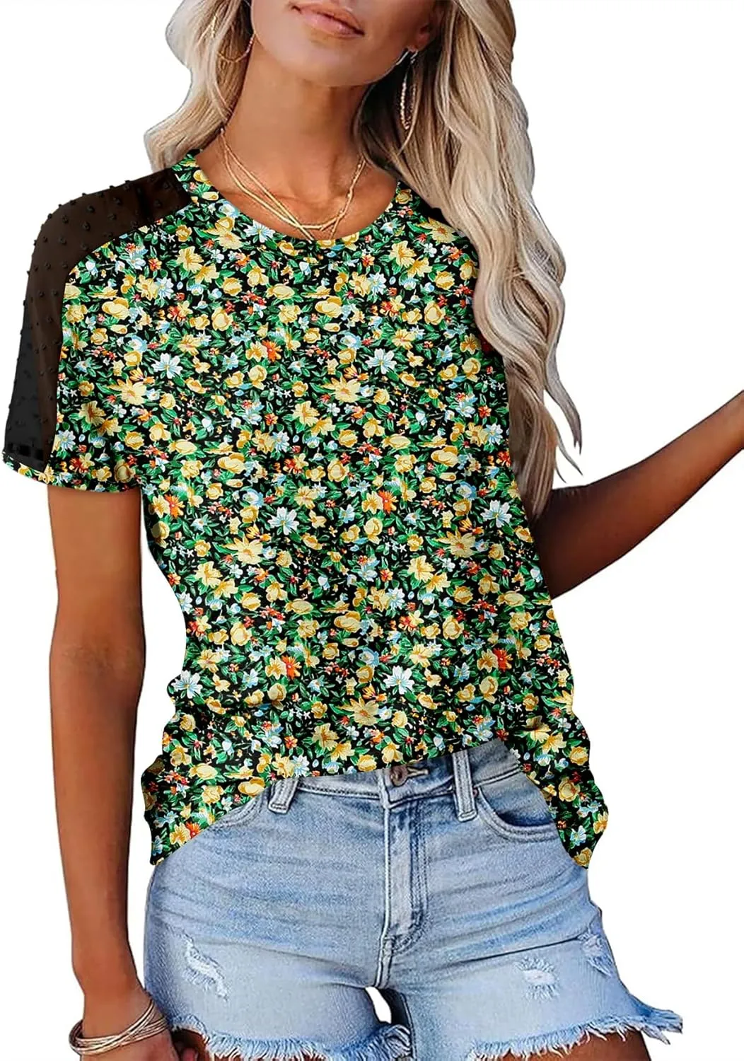 Magritta Women Mesh Sleeves Casual T-Shirts Summer Fashion See Through Blouses Tee S-3XL