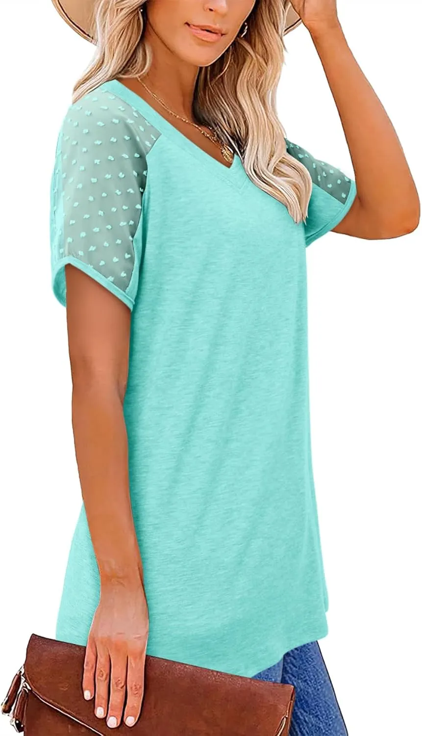 Magritta Women Mesh Sleeves Casual T-Shirts Summer Fashion See Through Blouses Tee S-3XL