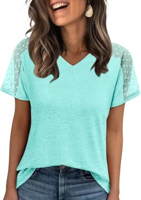 Magritta Women Mesh Sleeves Casual T-Shirts Summer Fashion See Through Blouses Tee S-3XL