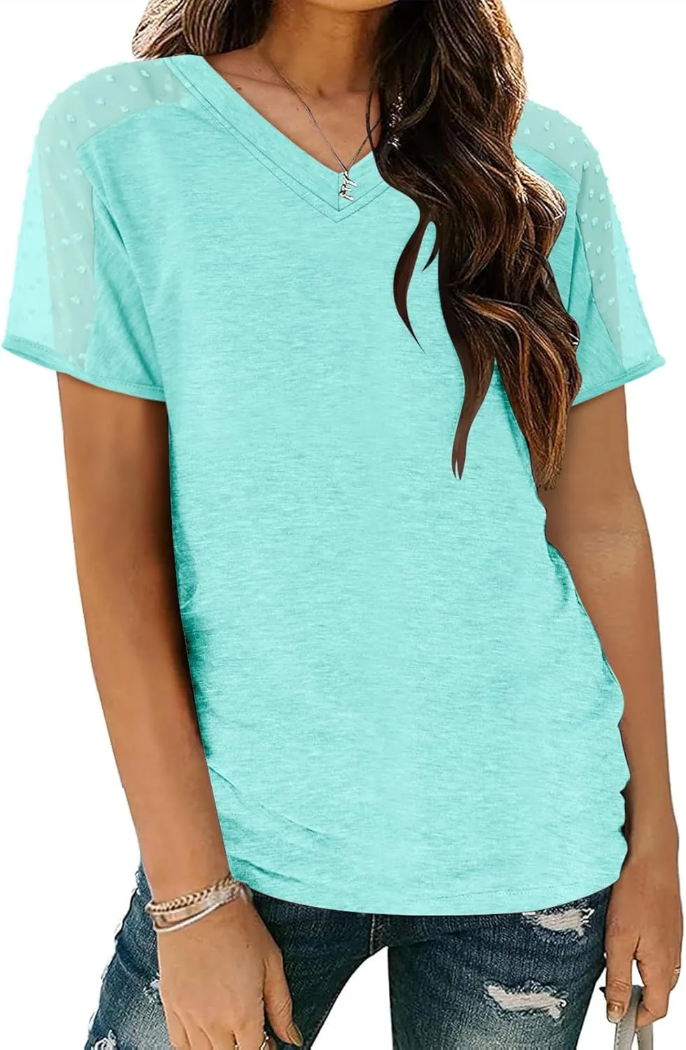 Magritta Women Mesh Sleeves Casual T-Shirts Summer Fashion See Through Blouses Tee S-3XL