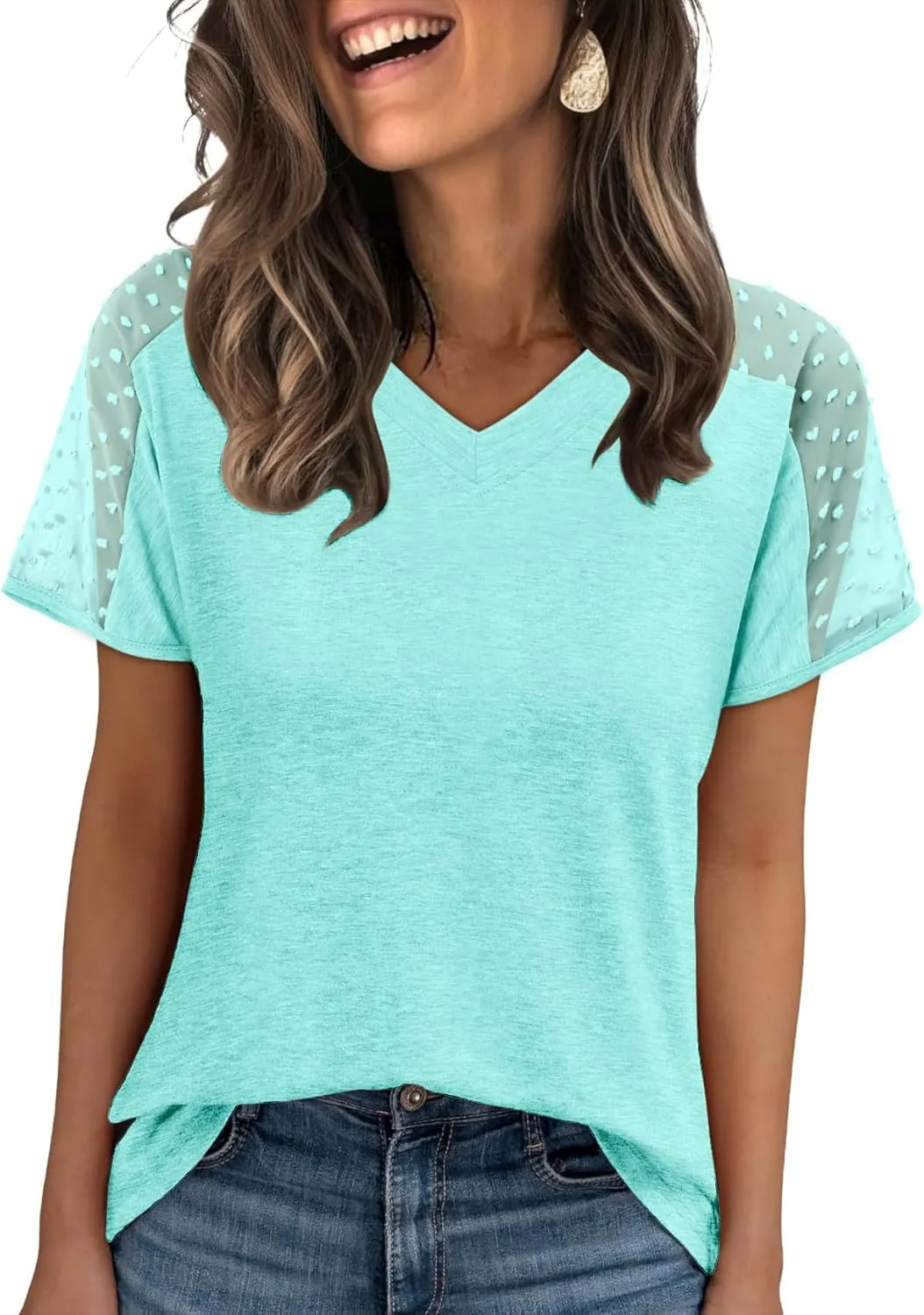 Magritta Women Mesh Sleeves Casual T-Shirts Summer Fashion See Through Blouses Tee S-3XL