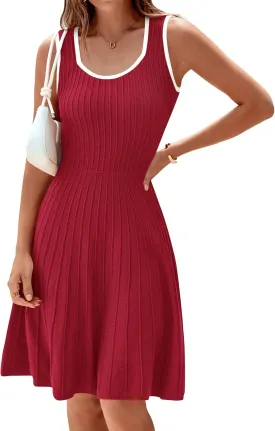 MASCOMODA Women 2025 Casual Summer Mini Dresses Sleeveless Sweater Dress Square Neck A Line Swing Knit Tank Short Dress