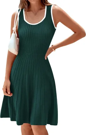 MASCOMODA Women 2025 Casual Summer Mini Dresses Sleeveless Sweater Dress Square Neck A Line Swing Knit Tank Short Dress