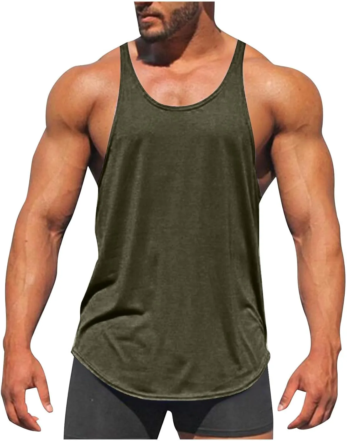 Mens Basic Stringer Tank Tops Y-Back Bodybuilding Muscle Sleeveless T-Shirts Cotton Gym Workout Fitness Tank Shirt