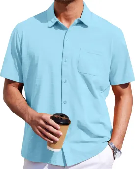 Mens Short Sleeve Dress Shirts Business Casual Button Down Shirt Summer Beach Wedding Untucked Shirts with Pocket