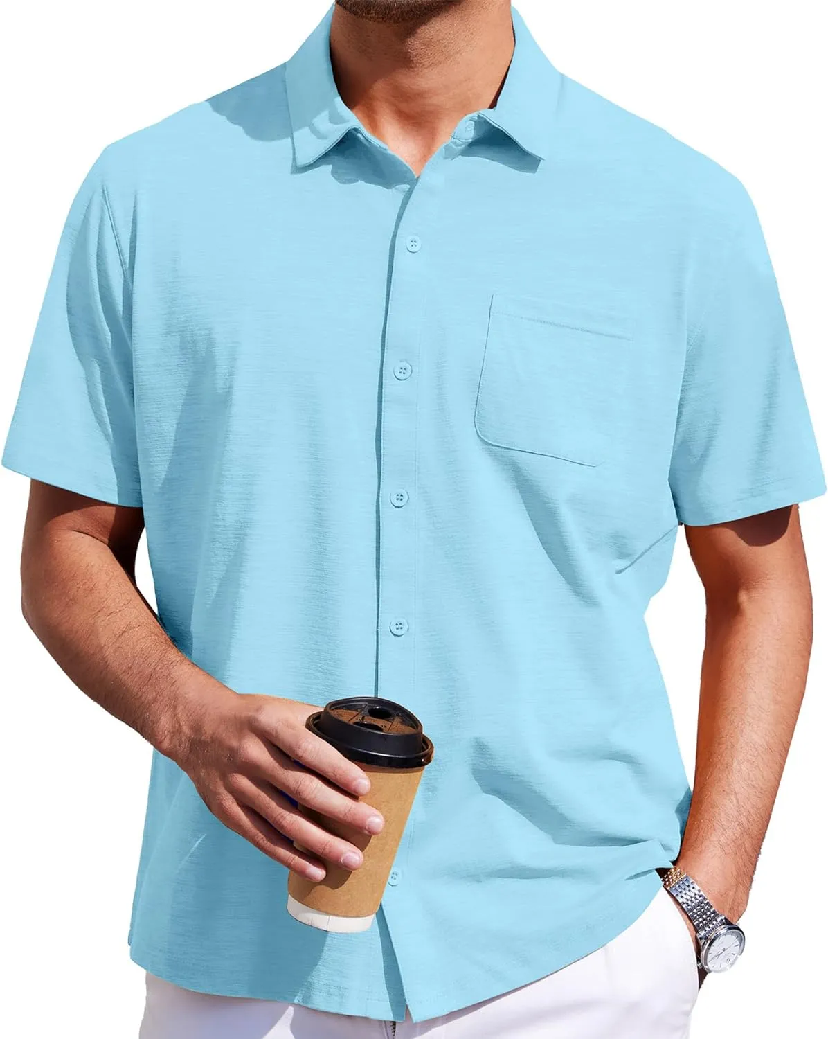Mens Short Sleeve Dress Shirts Business Casual Button Down Shirt Summer Beach Wedding Untucked Shirts with Pocket