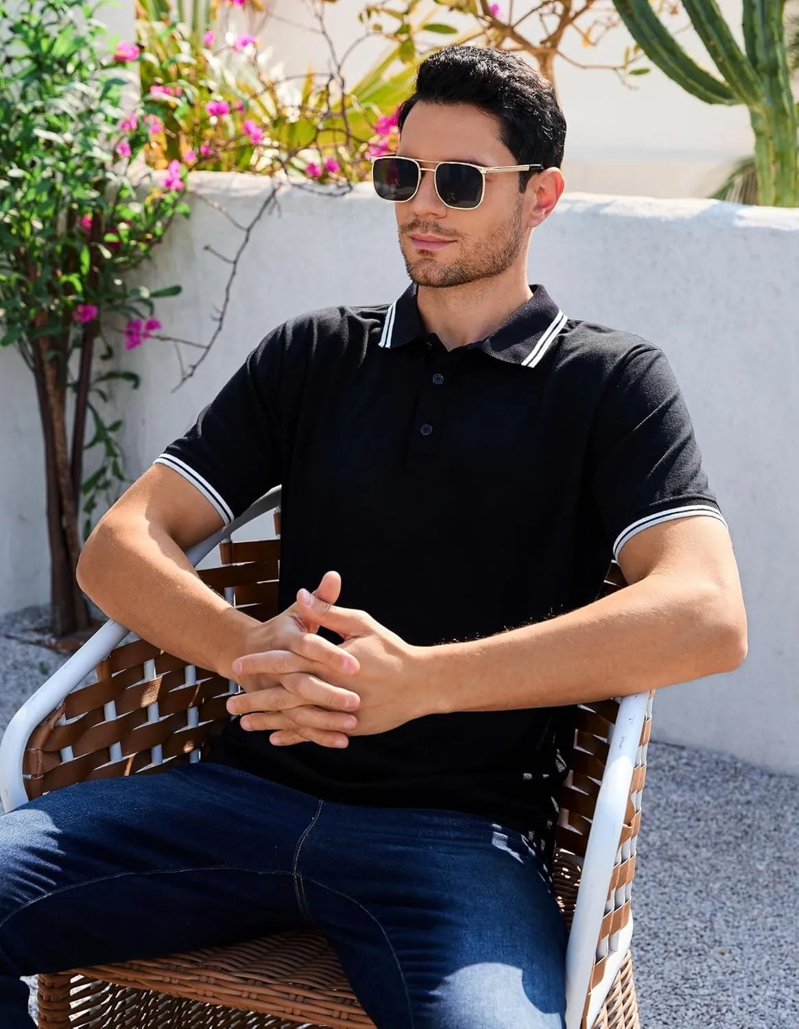 Merino Wool Polo Shirts for Men for Work Sport, Lightweight Breathable Moisture Wicking Mens Polo Shirt Short Sleeve