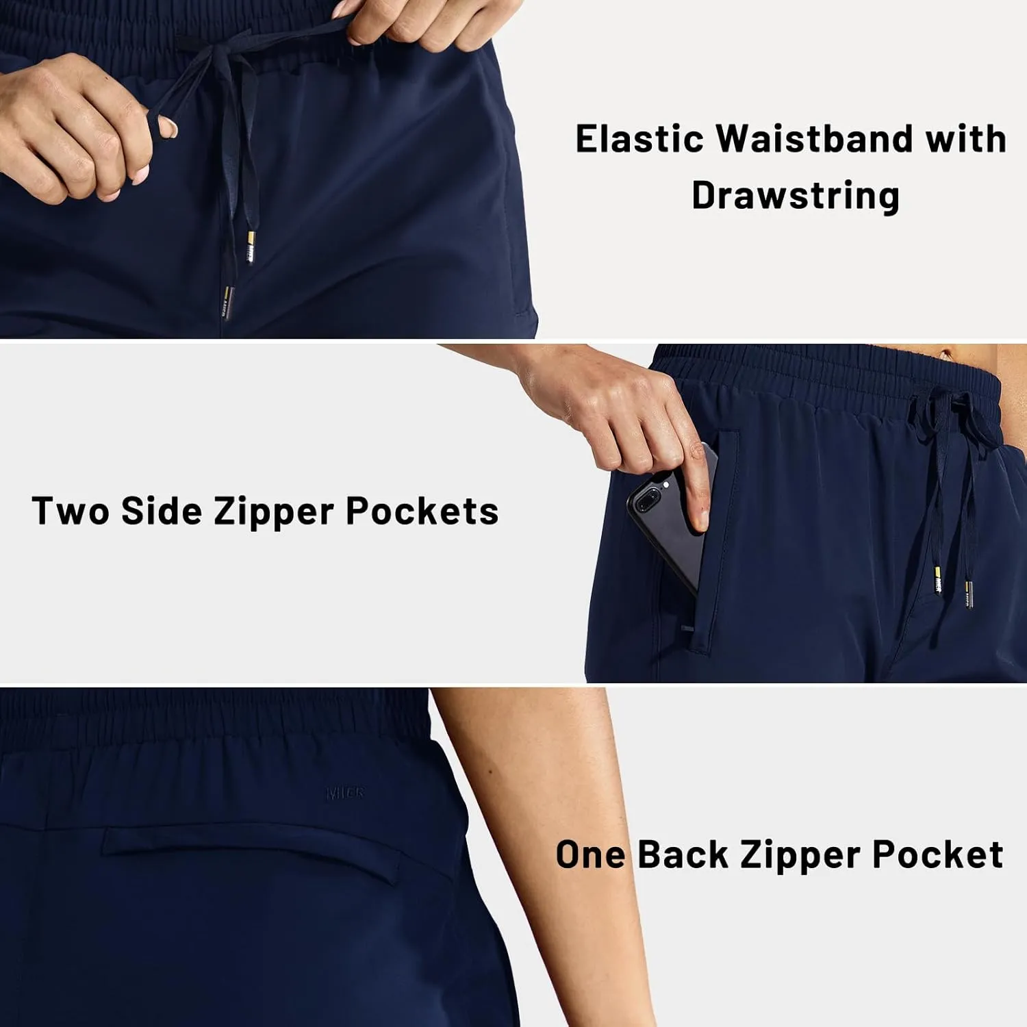 MIER Women's Lightweight Jogger Pants with Zipper Pockets Running Athletic Hiking Travel Drawstring Pants, Quick Dry