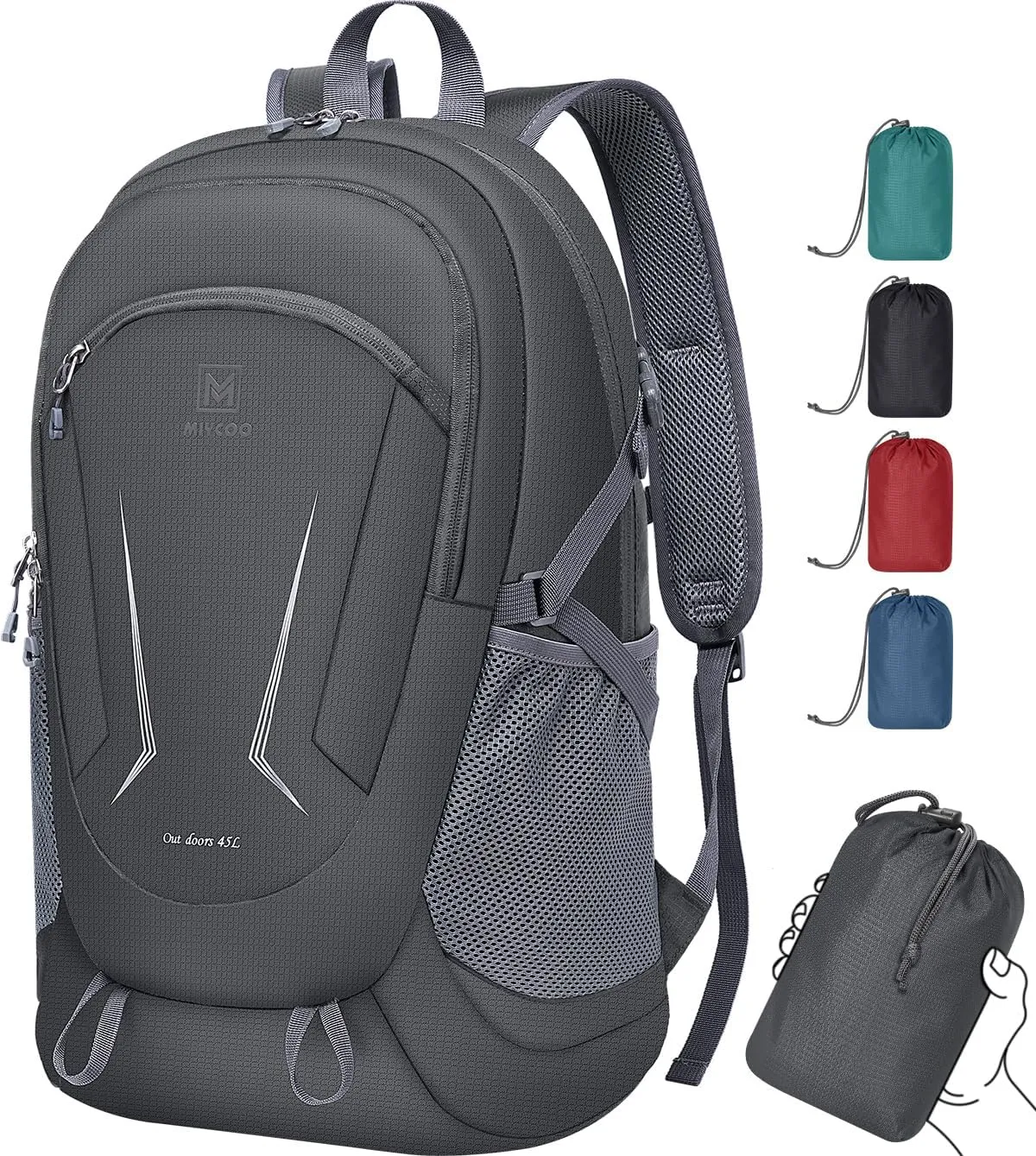 MIYCOO Backpack - Ultra Lightweight Packable Backpack for Travel Camping, 45L Hiking Back Pack Waterproof Foldable Daypack for Men Women Grey