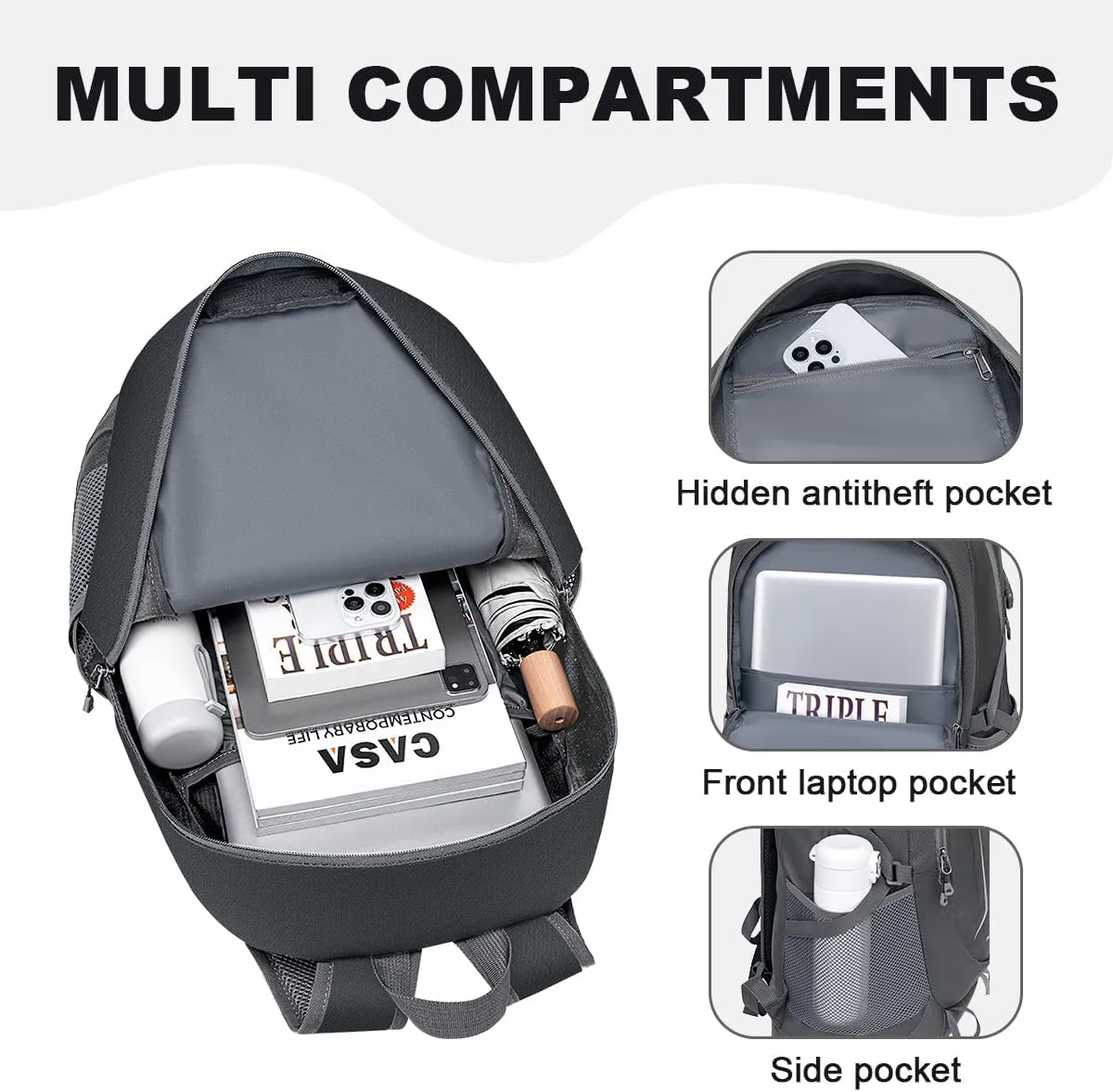 MIYCOO Backpack - Ultra Lightweight Packable Backpack for Travel Camping, 45L Hiking Back Pack Waterproof Foldable Daypack for Men Women Grey