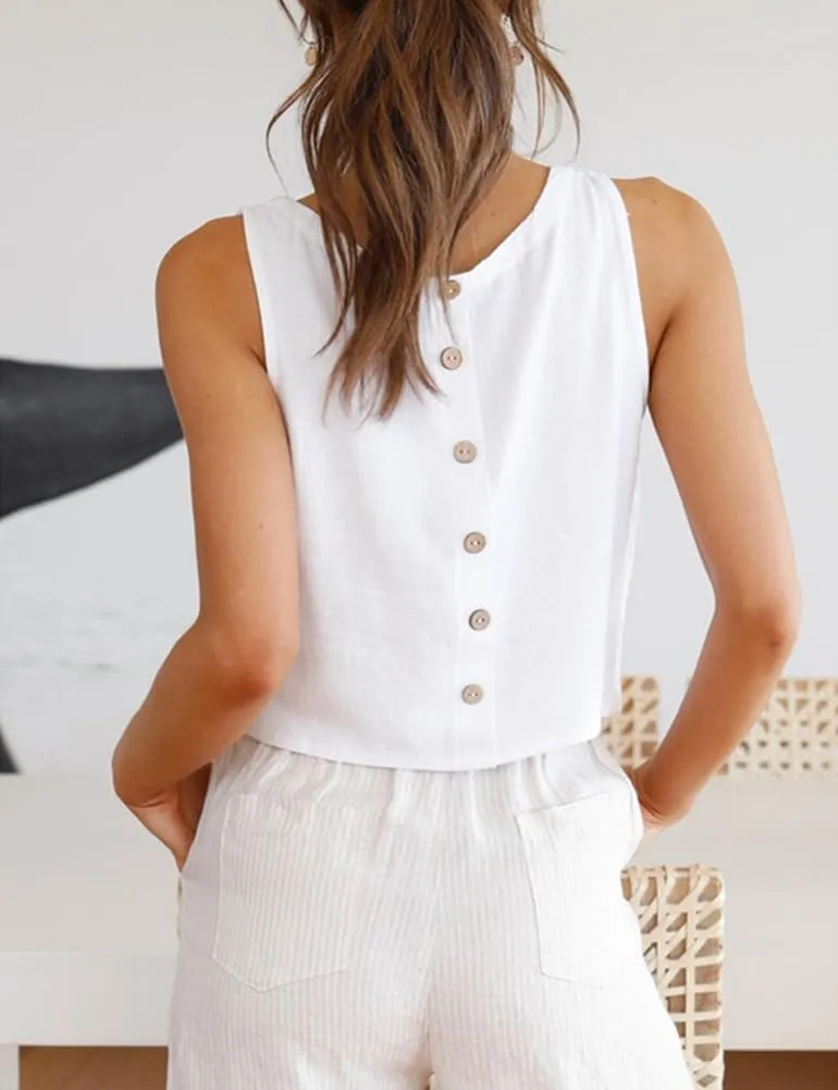 Mywinway Linen Tank Tops for Women Cotton Summer Sleeveless Cropped Casual Fashion Cute Tops