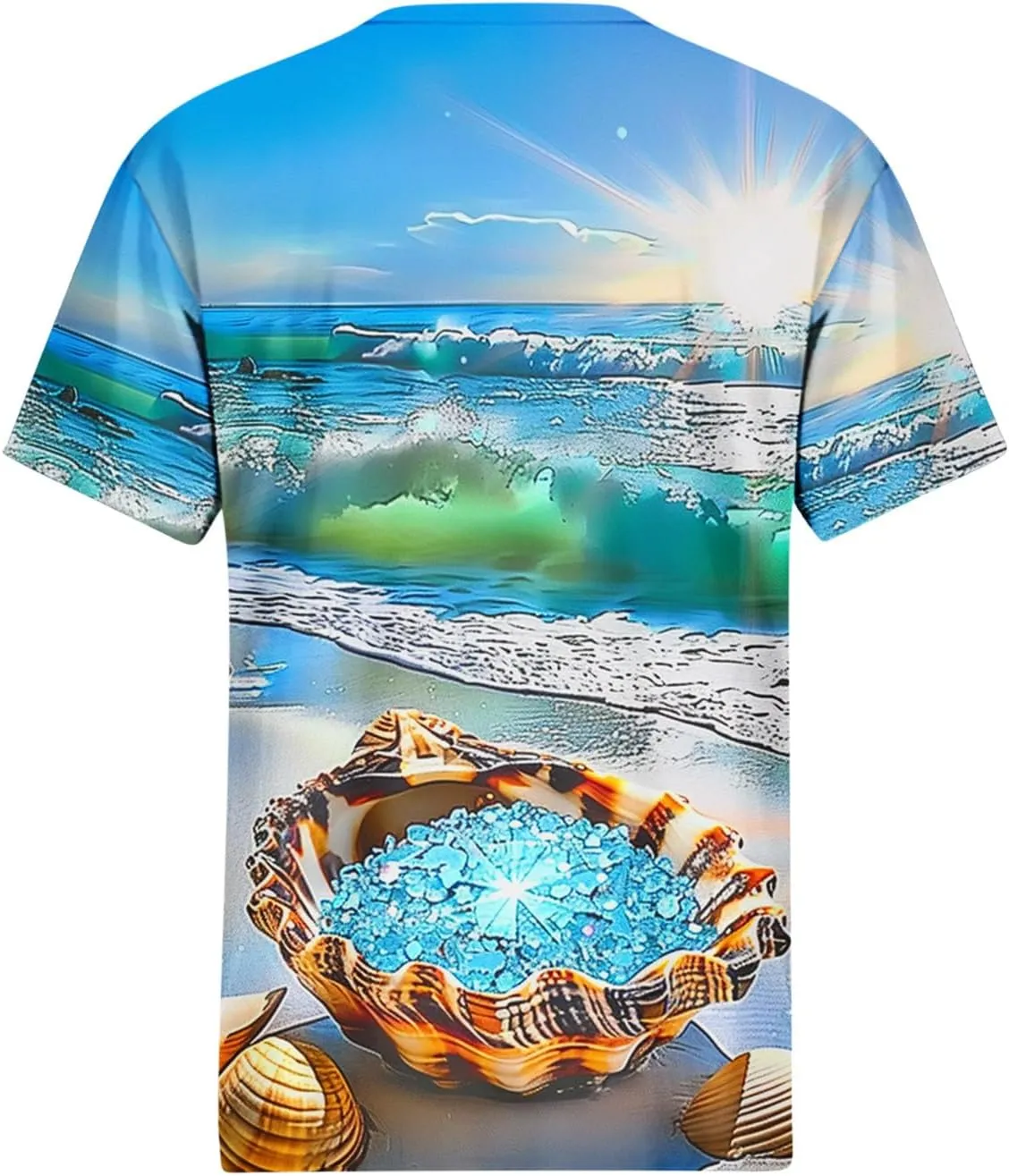 Mzkdieey Women's Ocean Life T Shirt 3D Novelty Graphic Tees Vintage Short Sleeve V Neck Tops Summer Casual Beach Tunic Blouse