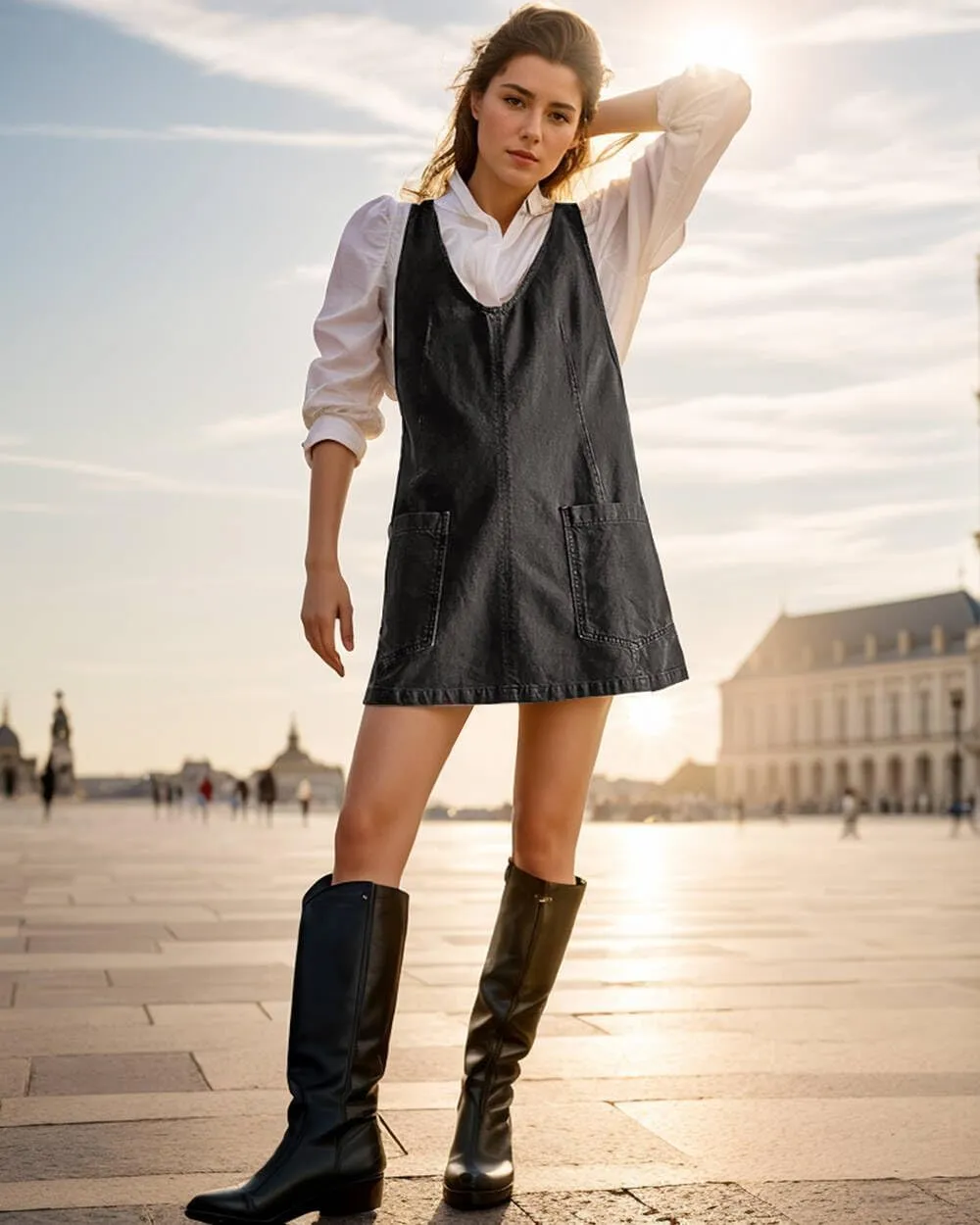 Overall Dress for Women Denim Dress Overall High Roller Skirtall Jean Denim Jumper Pinafore