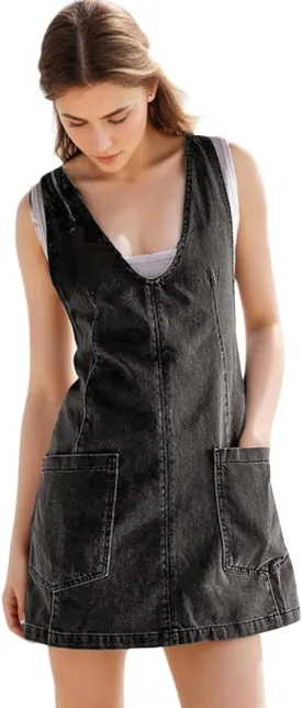 Overall Dress for Women Denim Dress Overall High Roller Skirtall Jean Denim Jumper Pinafore