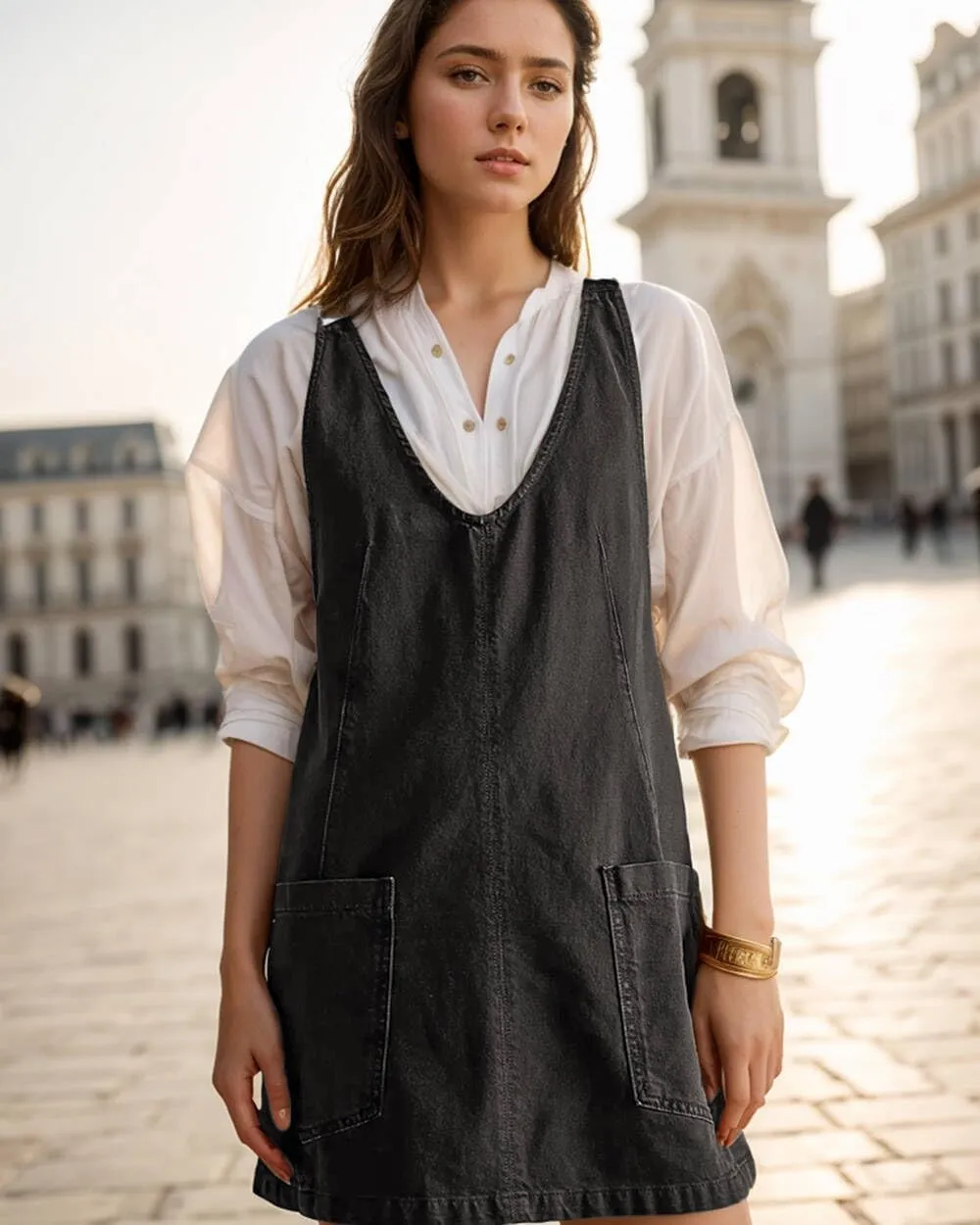 Overall Dress for Women Denim Dress Overall High Roller Skirtall Jean Denim Jumper Pinafore