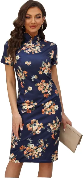 oxiuly Women's Vintage Floral Flare Party Wedding Stretch Bodycon Dresses Casual Work Pencil Dress OX183