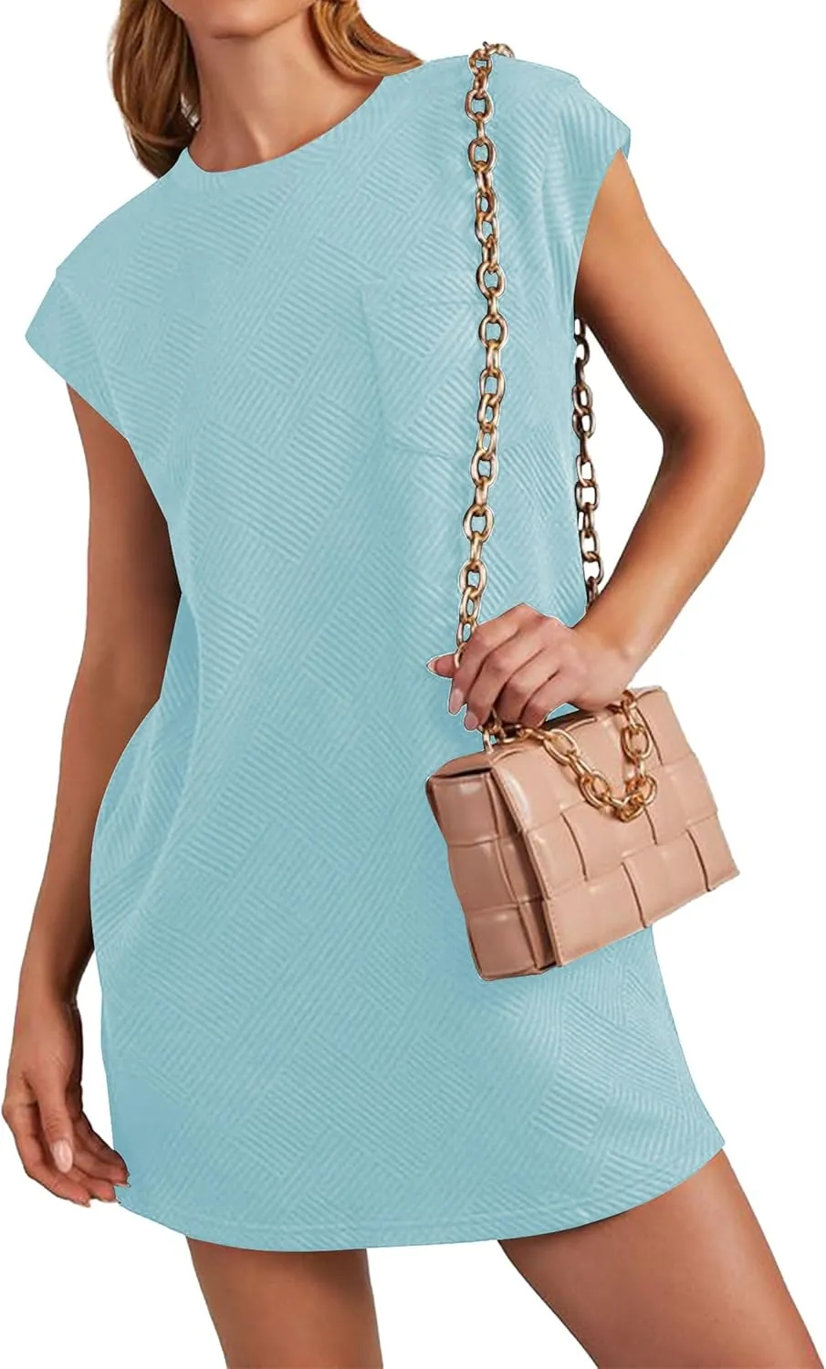 Poetsky Women's Summer Mini T Shirt Dress Casual Cap Sleeve Crewneck Loose Basic Short Beach Dresses