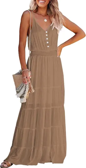 PRETTYGARDEN Sundress for Women 2025 Summer Spaghetti Strap Sleeveless High Waist Beach Long Maxi Dresses