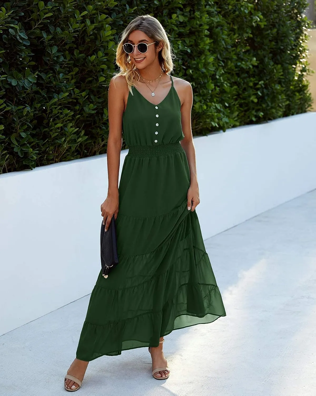 PRETTYGARDEN Sundress for Women 2025 Summer Spaghetti Strap Sleeveless High Waist Beach Long Maxi Dresses