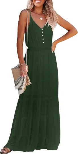PRETTYGARDEN Sundress for Women 2025 Summer Spaghetti Strap Sleeveless High Waist Beach Long Maxi Dresses